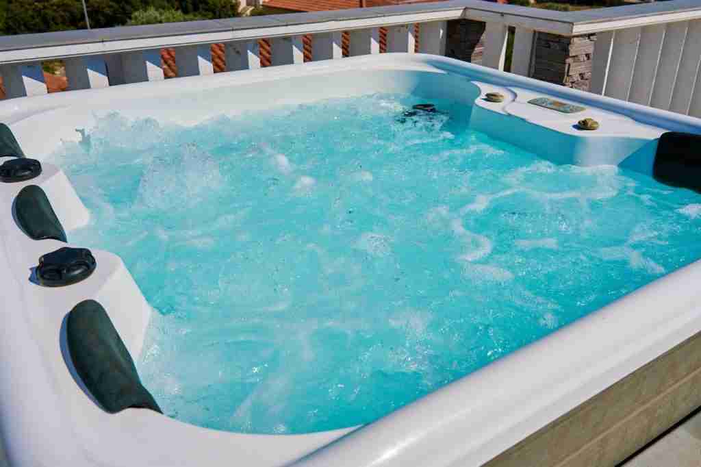Close up shot of bubbling hot tub